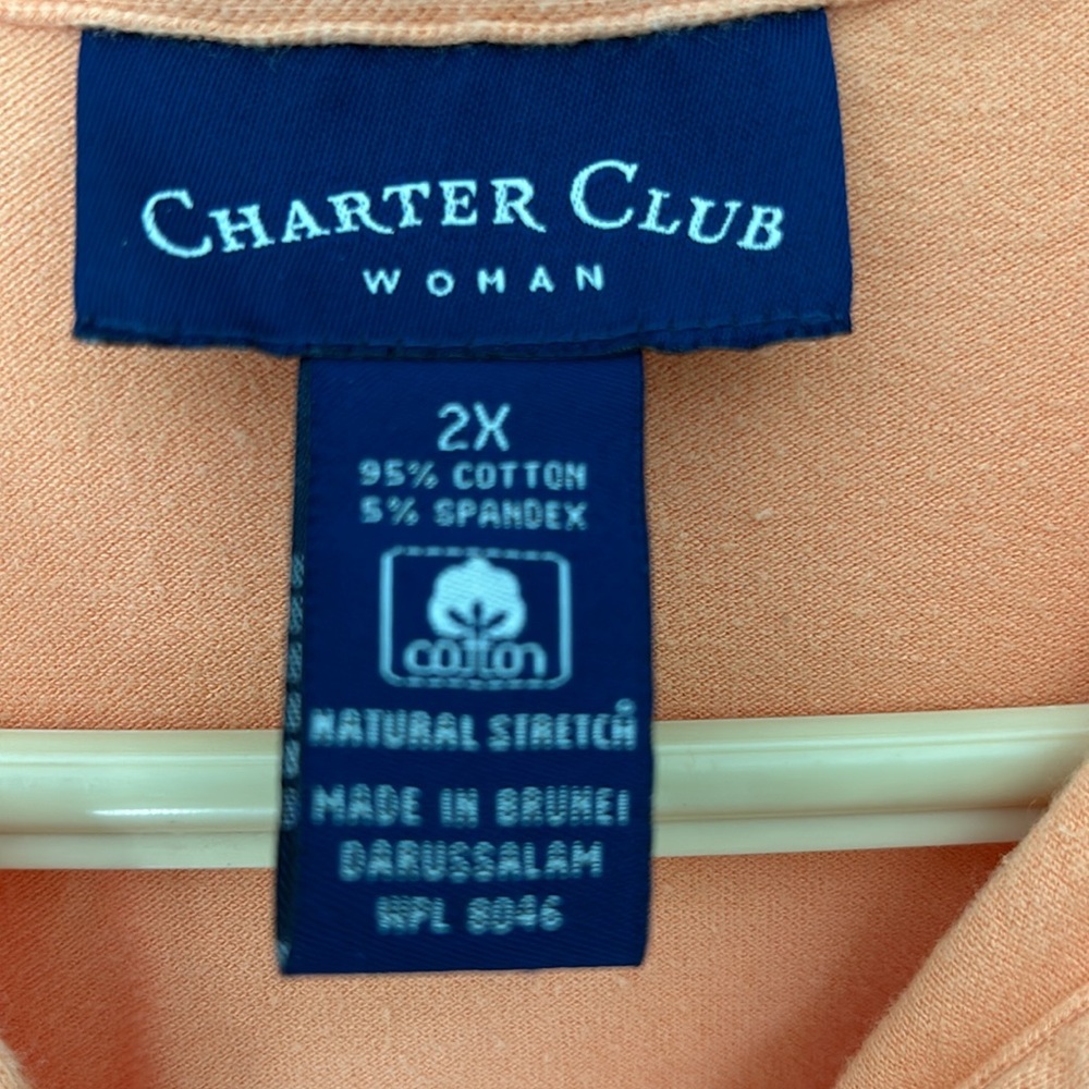 Charter Club Woman 2X Peach Short Sleeve Polo Shirt - Picture 5 of 7